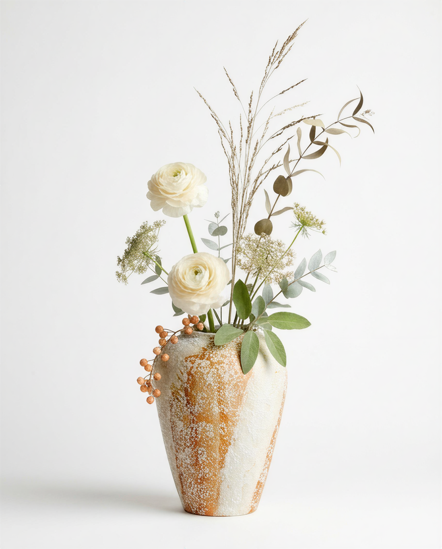 Artisanal Drip Glaze Moon Jar - Textured White & Terracotta Ceramic Vase