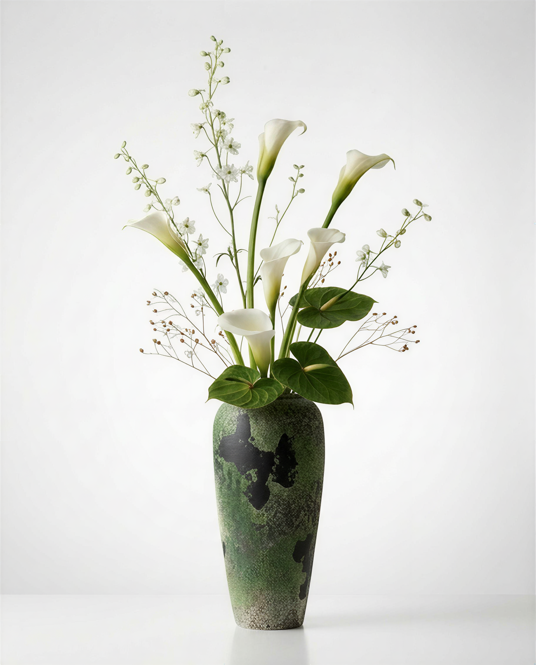 Volcanic Rock Inspired Stoneware Jar with Patina Green Glaze - Rustic Earthy Vase