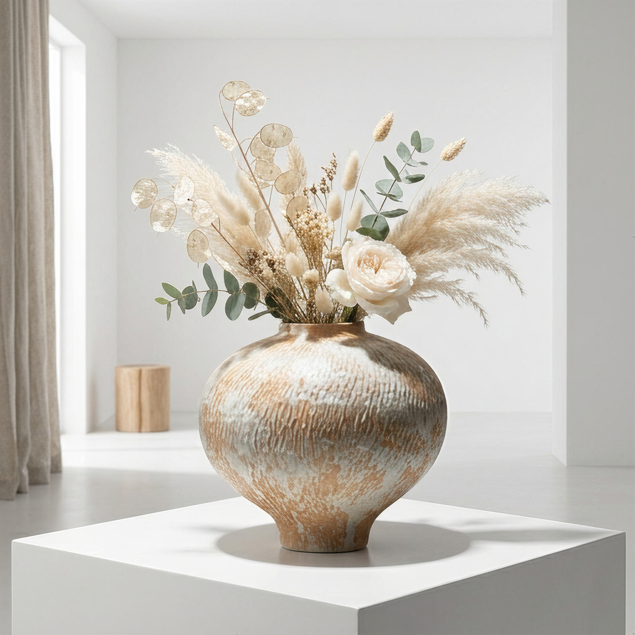 Wabi-Sabi Inspired Textured White & Terracotta Moon Jar