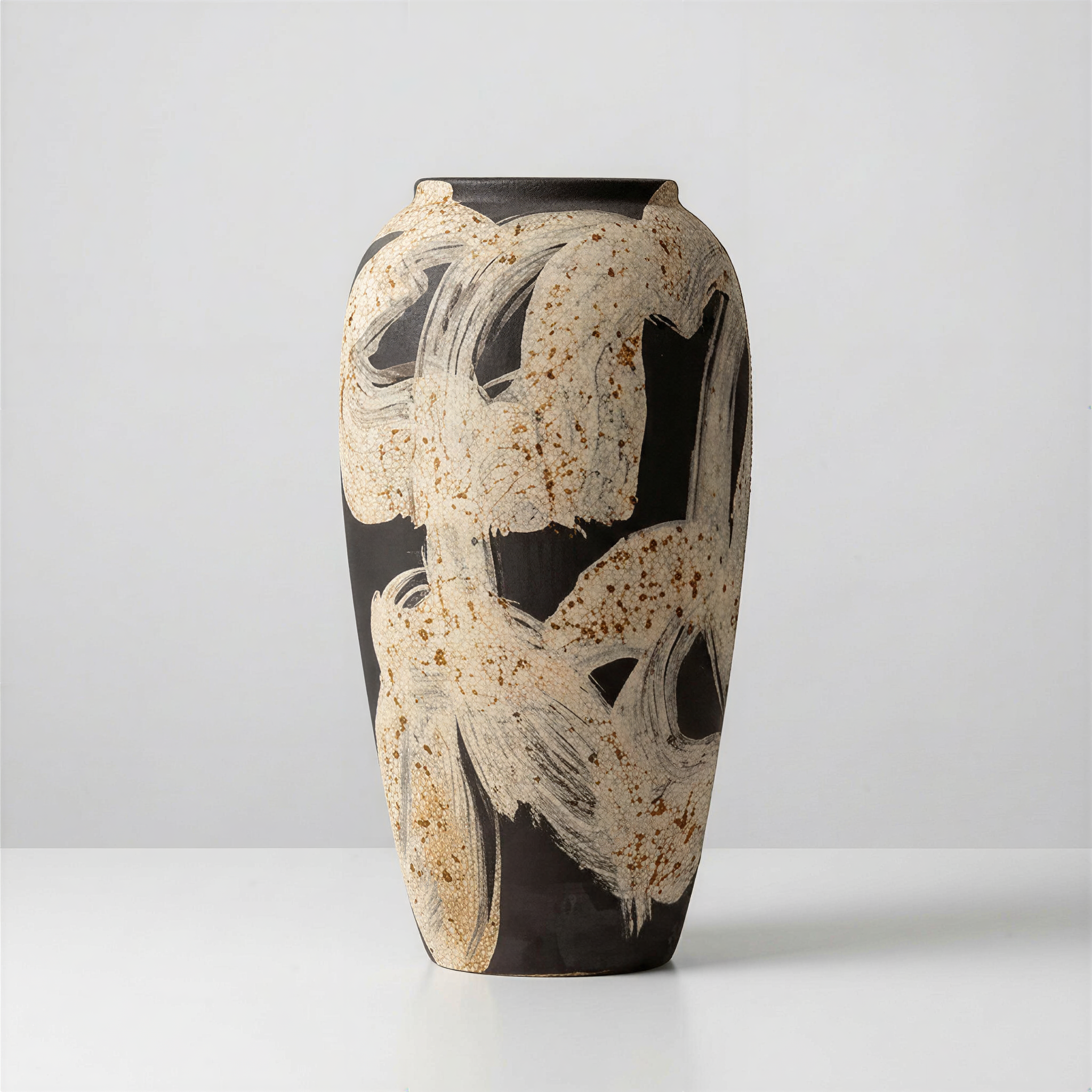 Modern Abstract Calligraphic Stoneware Vase - Black & White Artistic Vessel