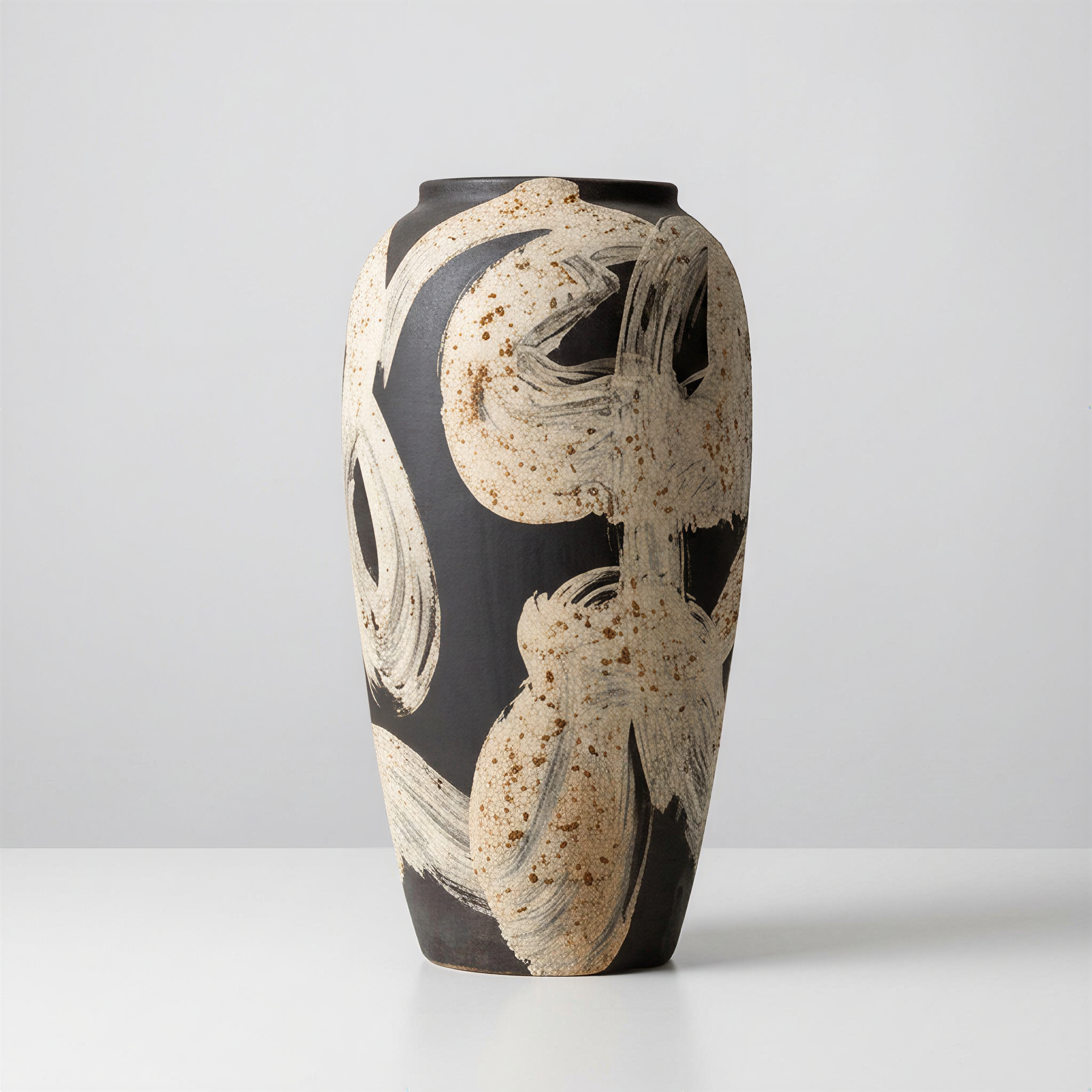 Modern Abstract Calligraphic Stoneware Vase - Black & White Artistic Vessel