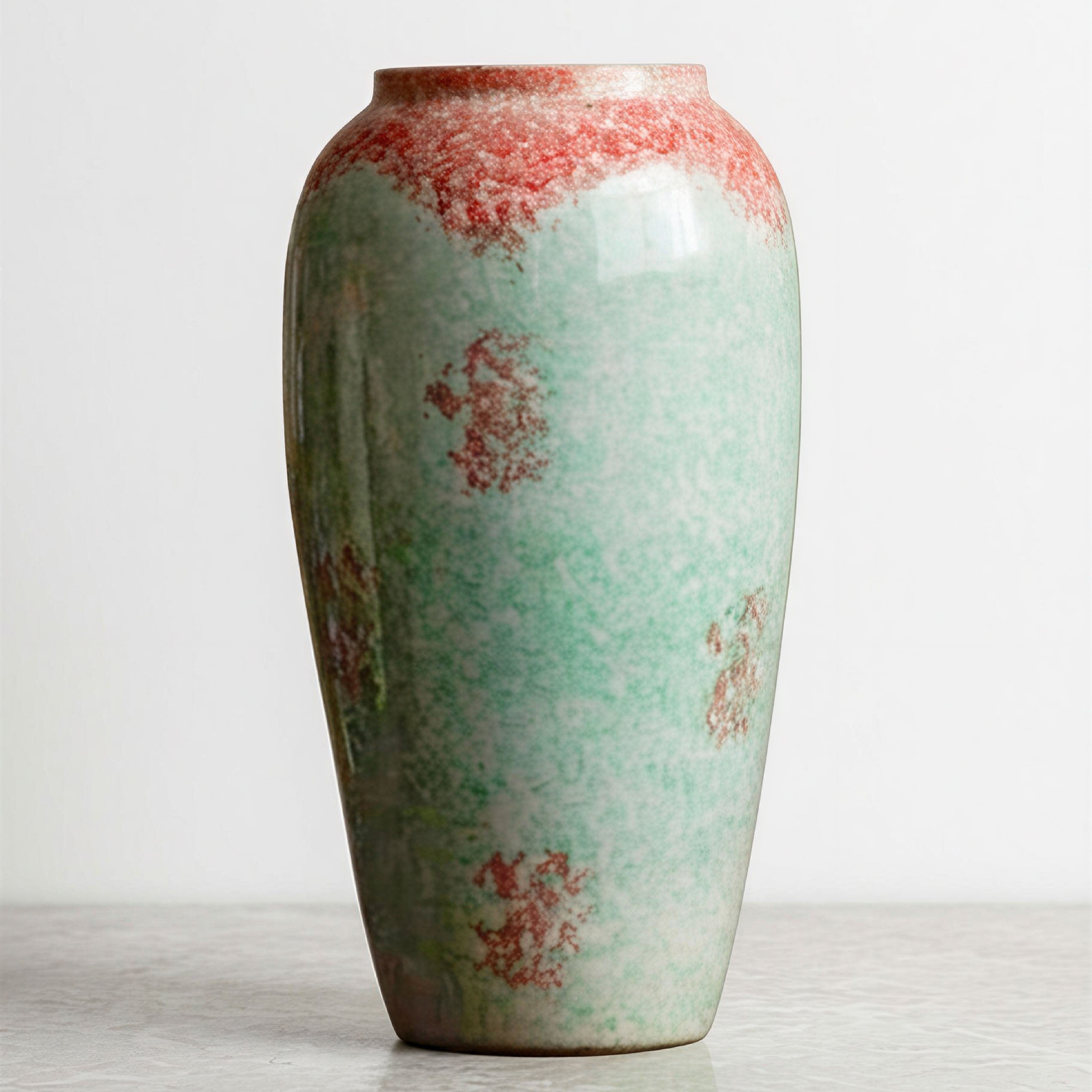 Handcrafted "Coral Reef" Textured Ceramic Vase – Frosted Mint Green & Rust Pink Pottery