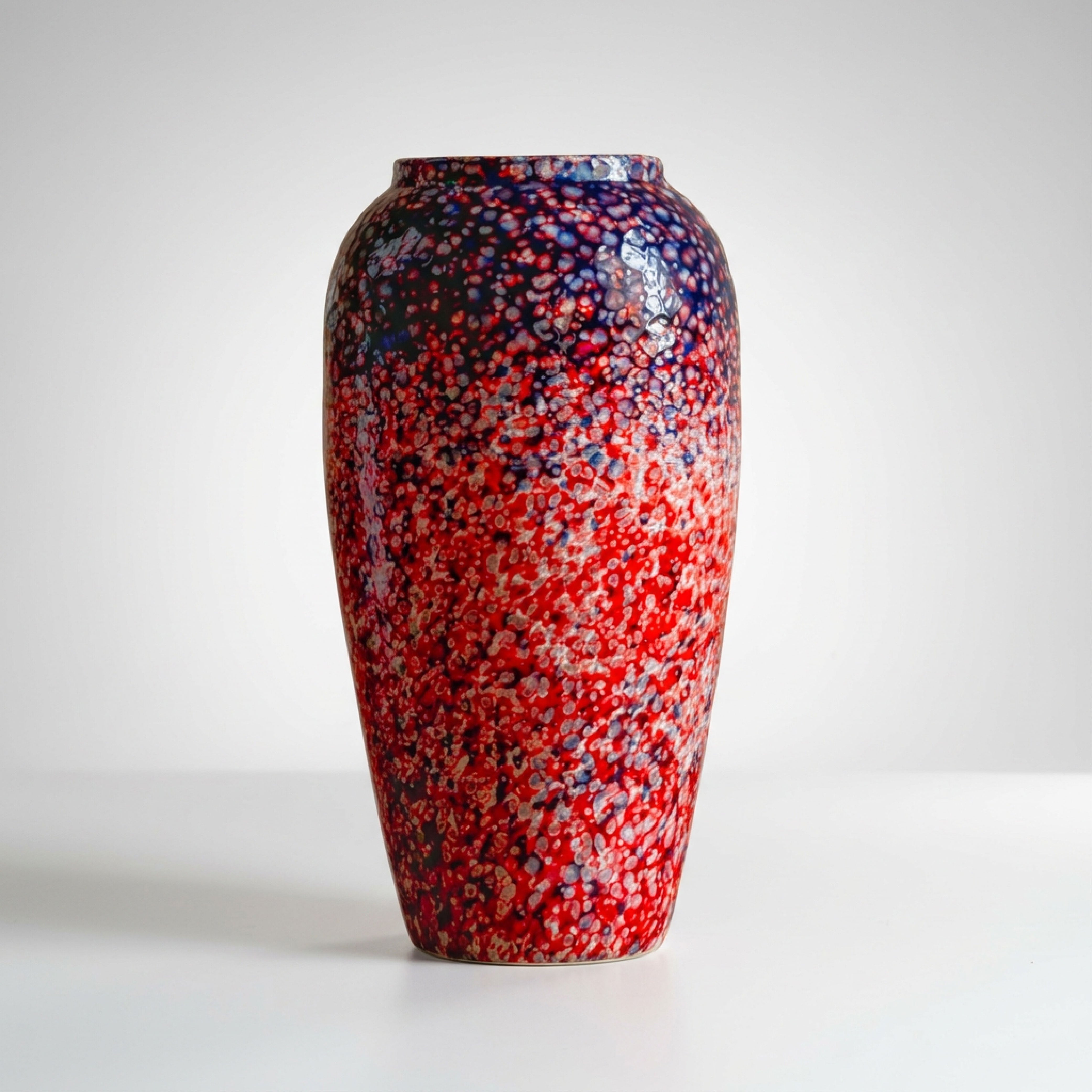 Celestial Nebula Hand-Glazed Ceramic Vase – Crimson & Cobalt Flambé