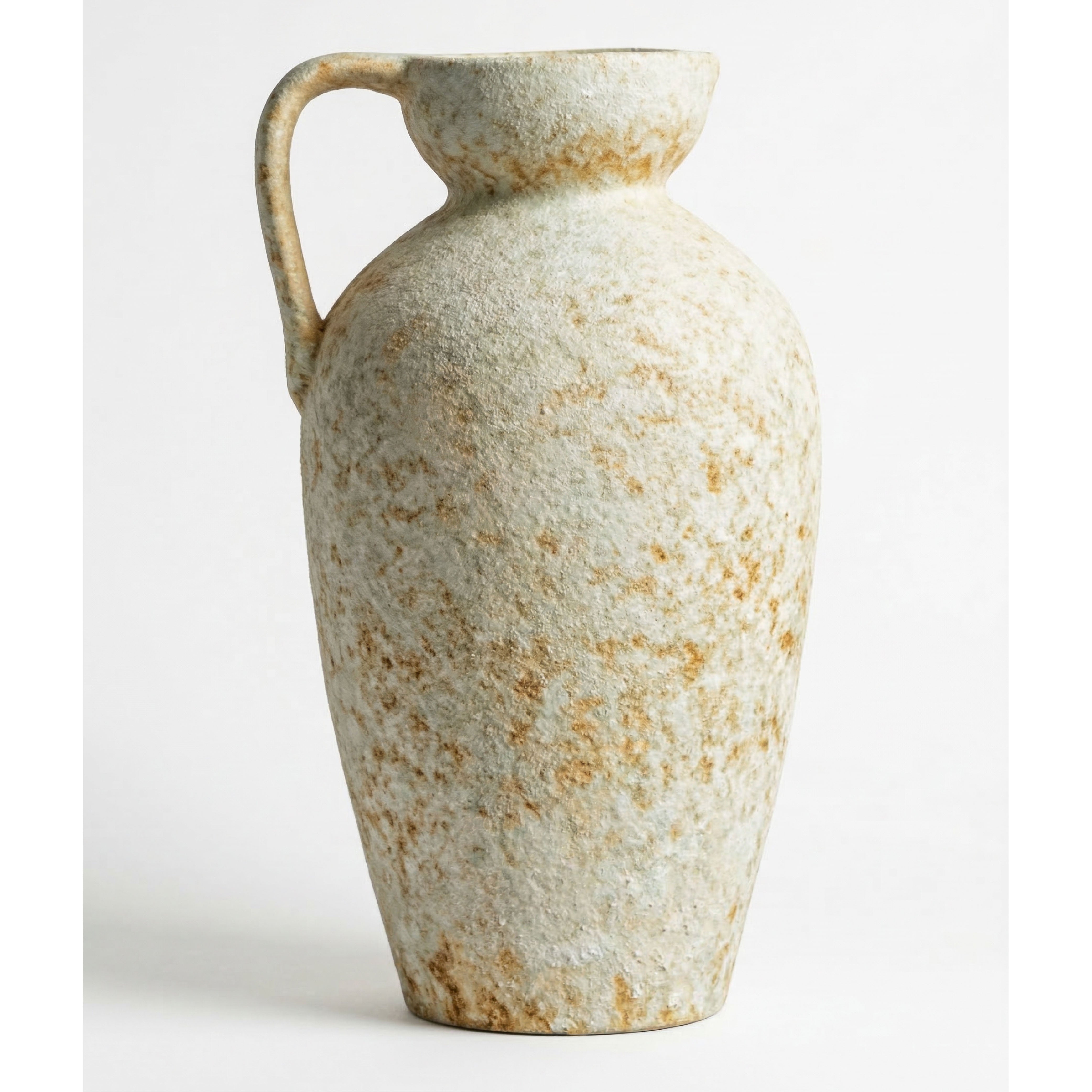 Handcrafted Wabi-Sabi Ceramic Jug Vase – Stone-Textured Single Handle Vessel in Earthy Oatmeal