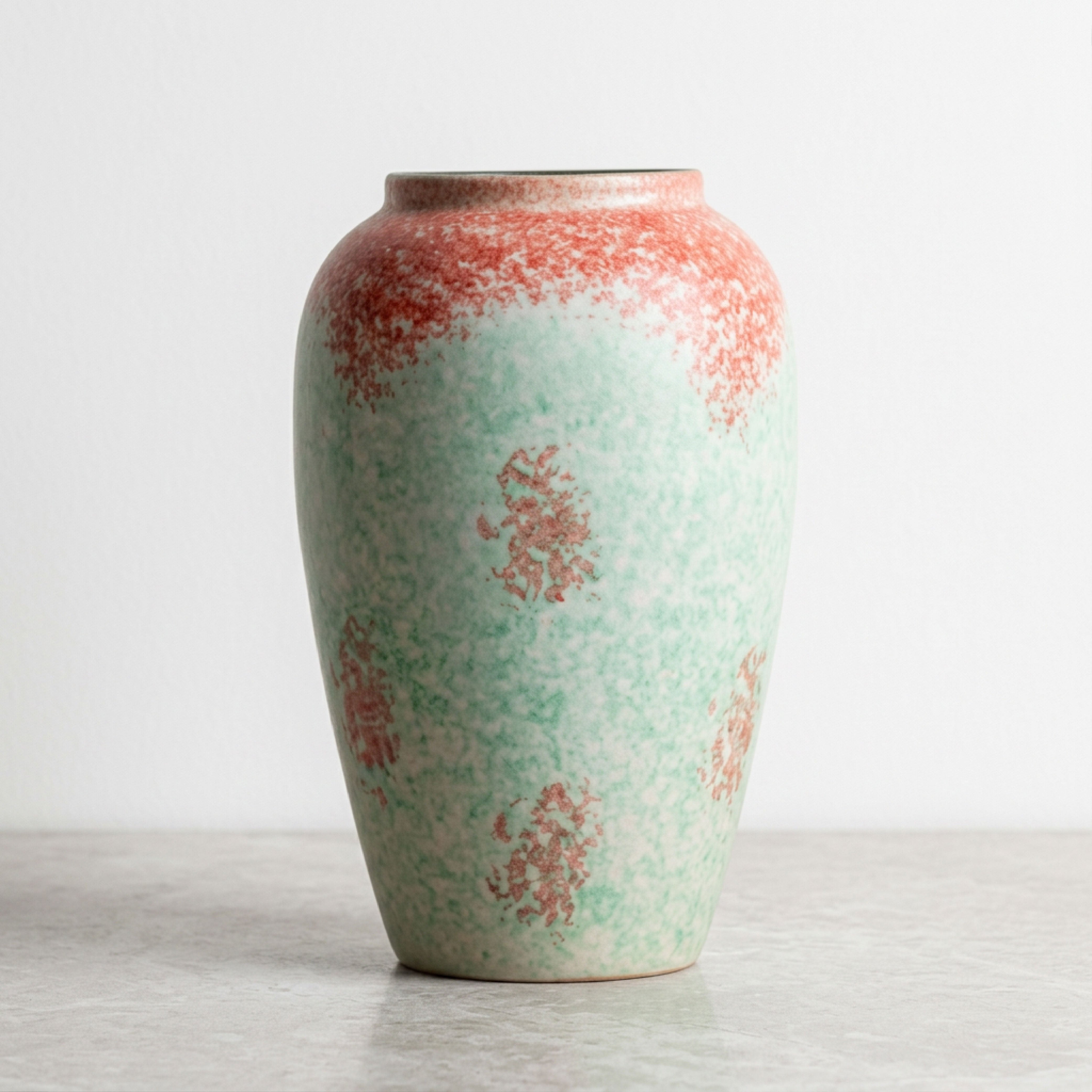 Handcrafted "Coral Reef" Textured Ceramic Vase – Frosted Mint Green & Rust Pink Pottery