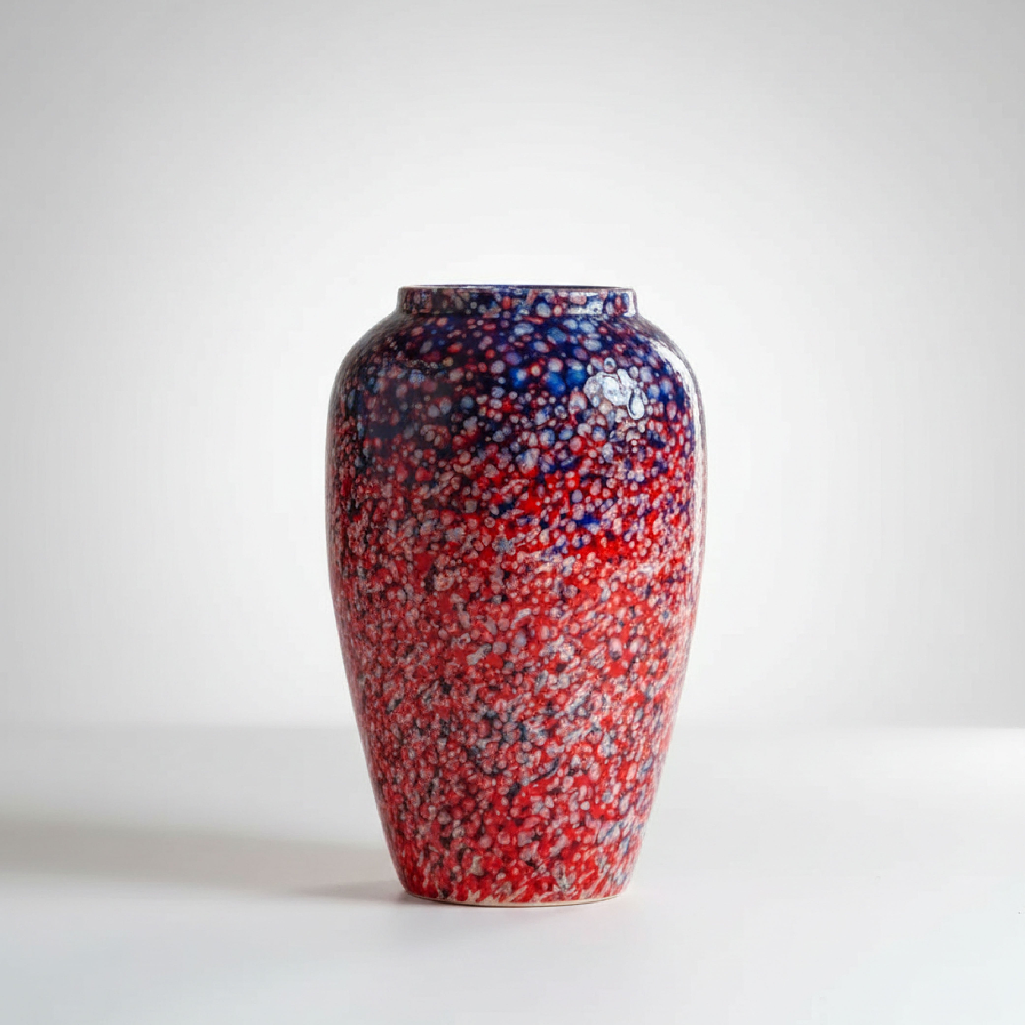 Celestial Nebula Hand-Glazed Ceramic Vase – Crimson & Cobalt Flambé