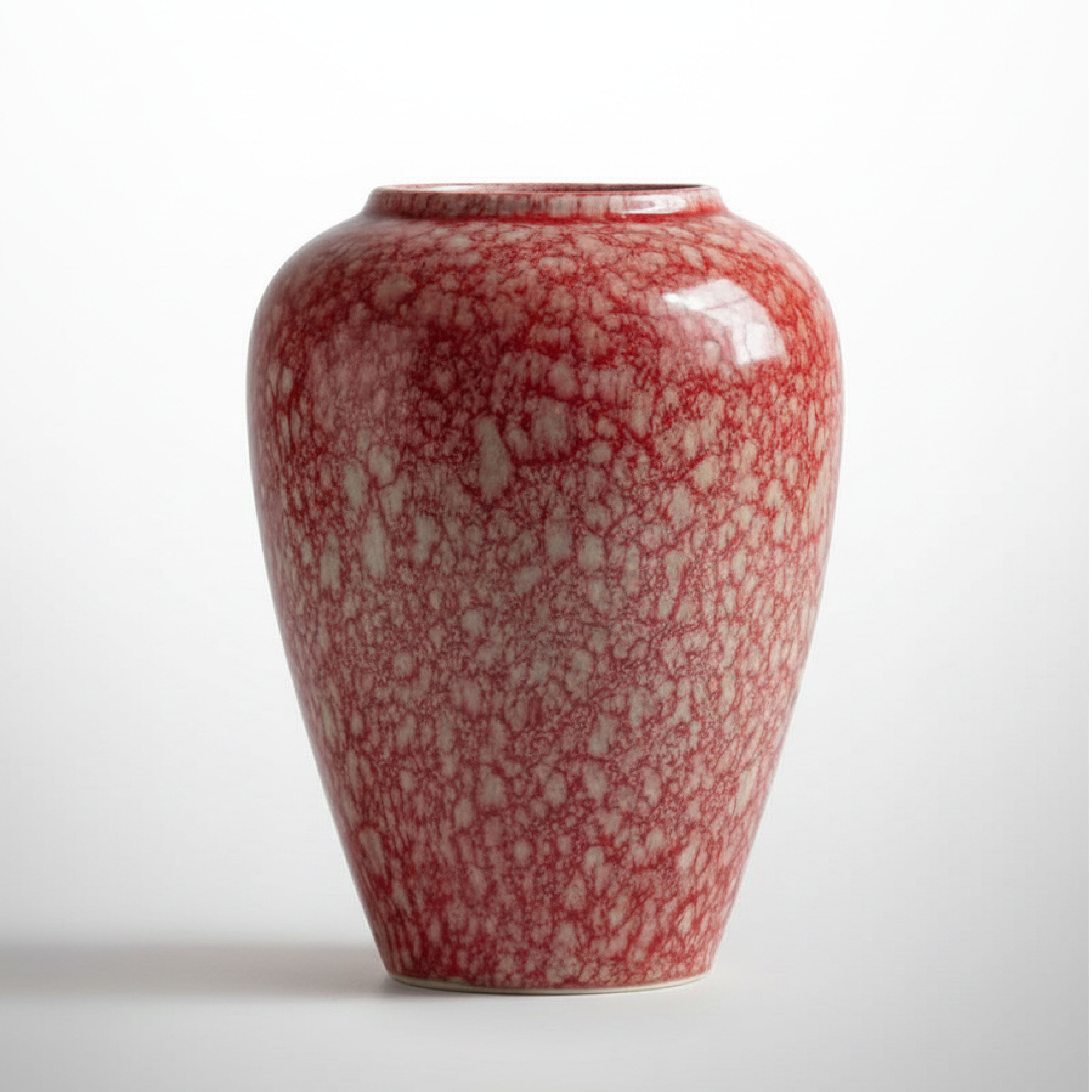 Handcrafted Crimson Mottled Glaze Ceramic Vase – Artistic Minimalist Table Centerpiece