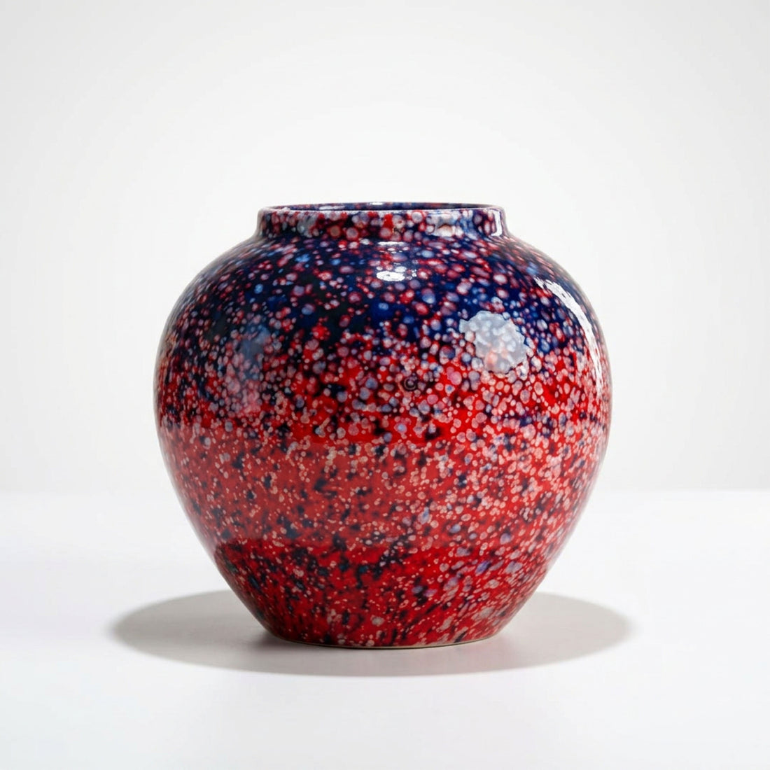Celestial Nebula Hand-Glazed Ceramic Vase – Crimson & Cobalt Flambé