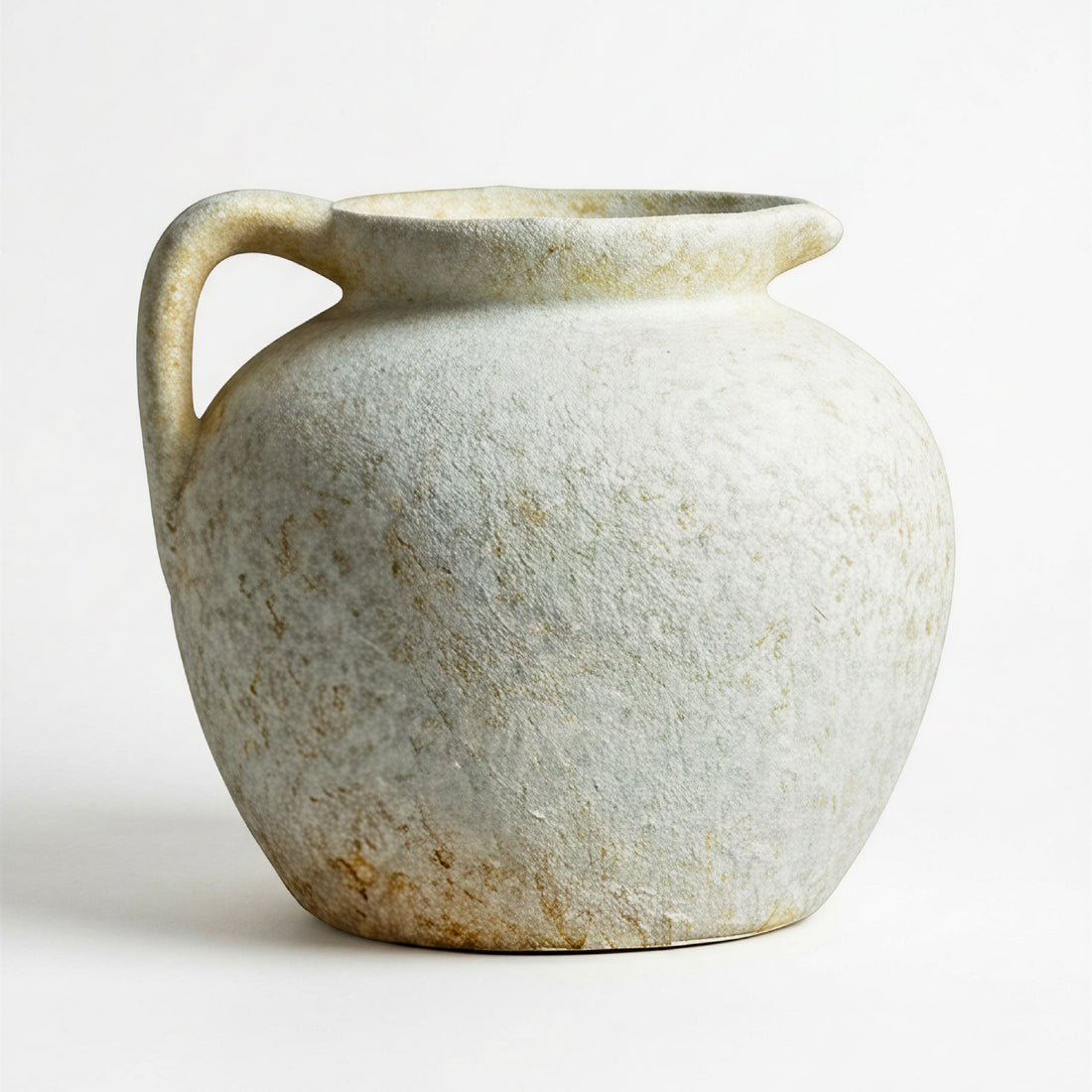 Handcrafted Wabi-Sabi Ceramic Jug Vase – Stone-Textured Single Handle Vessel in Earthy Oatmeal