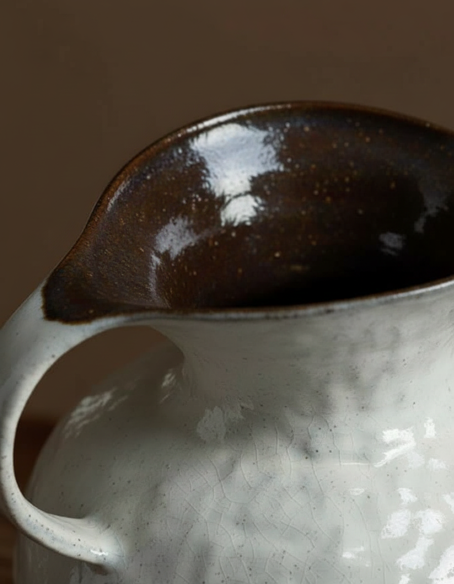 Artisanal Speckled Cream Amphora Vase – Rustic Two-Handled Vessel with Scalloped Rim